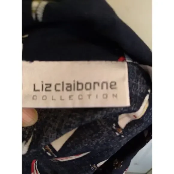 Liz Claiborne Button Up Shirt Blue Allover Sailboat Print Sz 14 Nautical Cruise - Picture 7 of 9